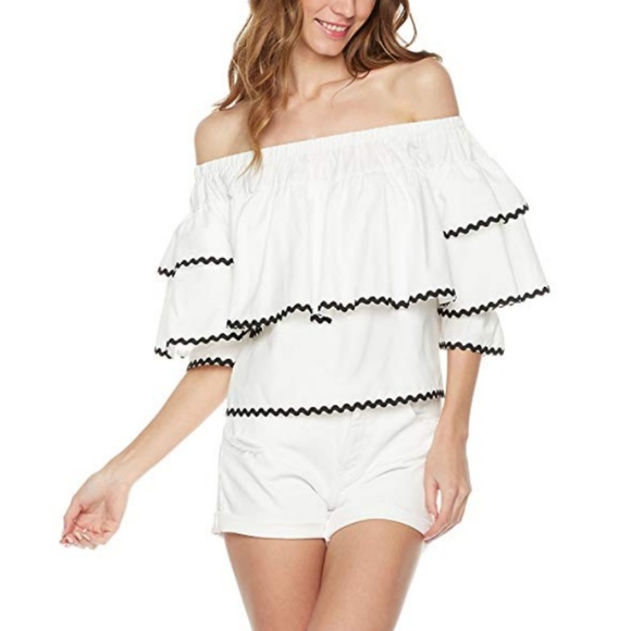 Tops - Off Shoulder Ruffle Crop Top Small White